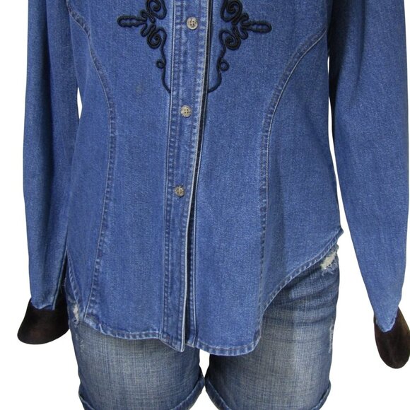 HAIRSTON ROBERSON Denim M Cowgirl Shirt Shacket Western Rodeo Button Front - Picture 3 of 12